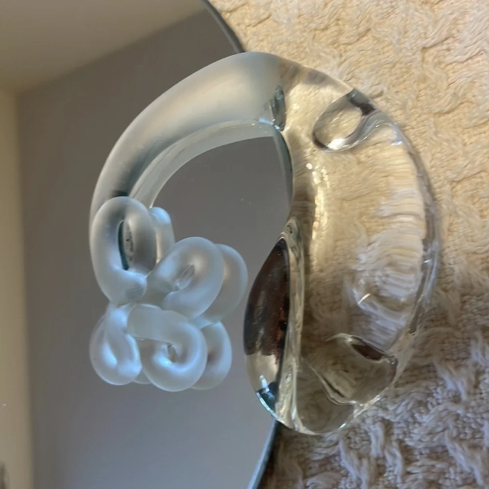 𝅺 Mirrored Round Vanity Tray Frosted Glass Fish Handles and Felt Bottom